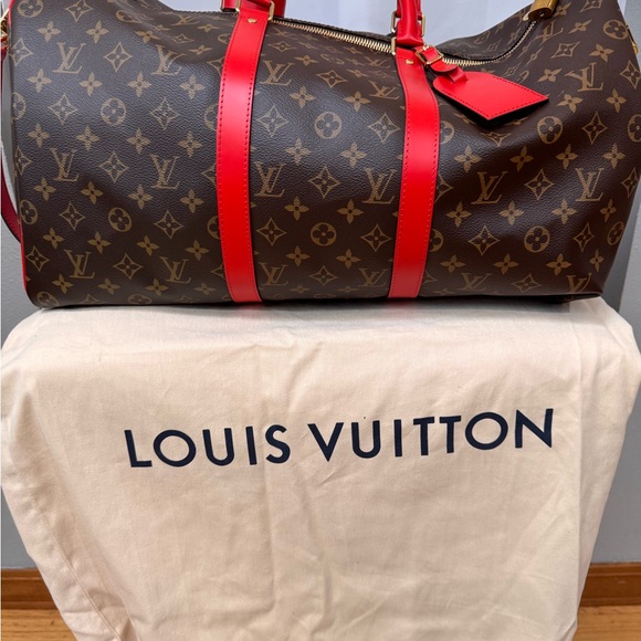 Louis Vuitton Monogram Keepall 50 Boston Travel Hand Bag RARE RED - Picture 3 of 16